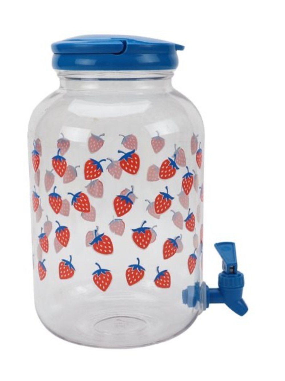 Mainstays Clear Beverage Dispenser with Blue Lid and Strawberry Print